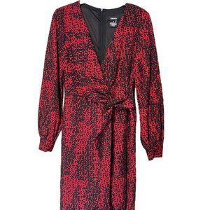 Red Animal Print Wrap Dress DKNYC